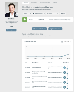 Kontaktkort med lead-fliken öppen